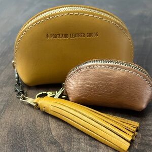 Portland Leather Goods mustard yellow taco . Also small key chain taco in Hava